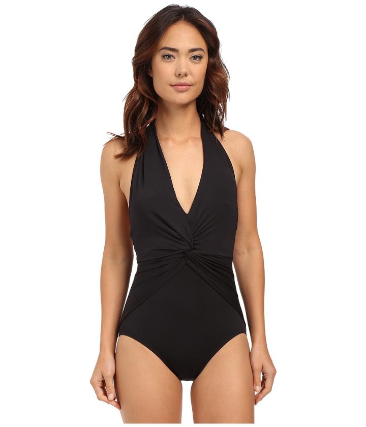 Michael Michael Kors - Draped Solids Deep-v Twist Halter Maillot One-piece