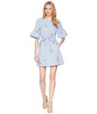 Donna Morgan - Embroidered Cotton Dress With Short Bell Sleeve And Self Tie Belt