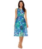 Adrianna Papell - Printed Ribbed Organza Fit And Flare Midi Dress
