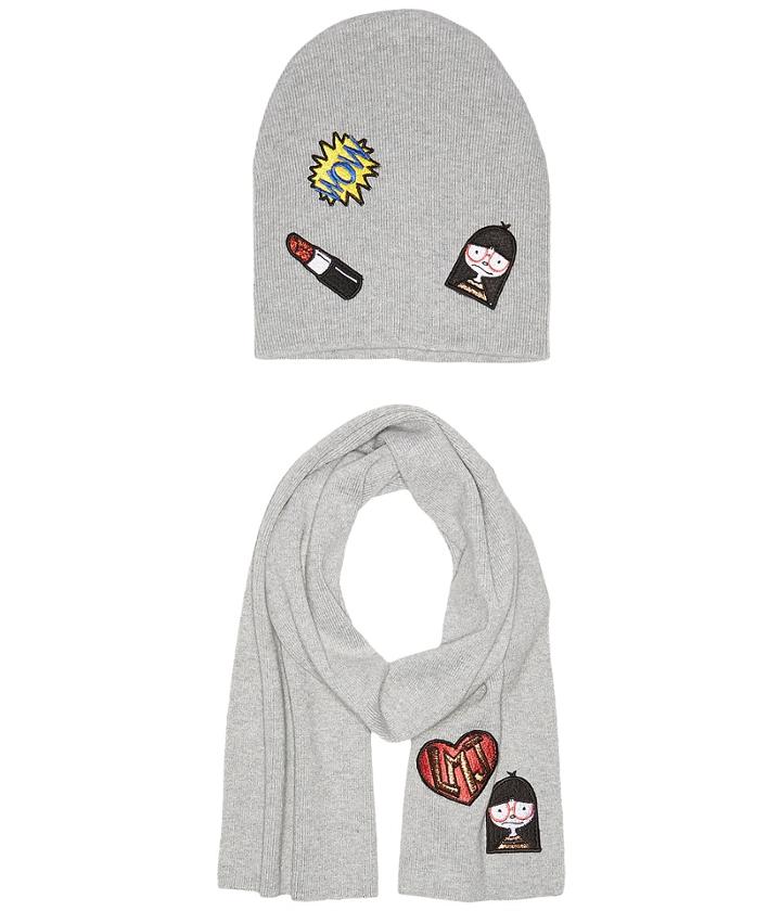 Little Marc Jacobs - Set Of Knitted Hat And Scarf With Fancy Patches