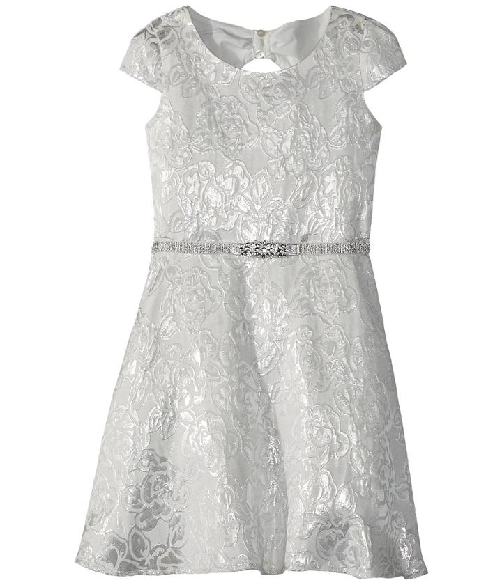 Us Angels - Cap Sleeve Bow Back Silver Brocade Dress