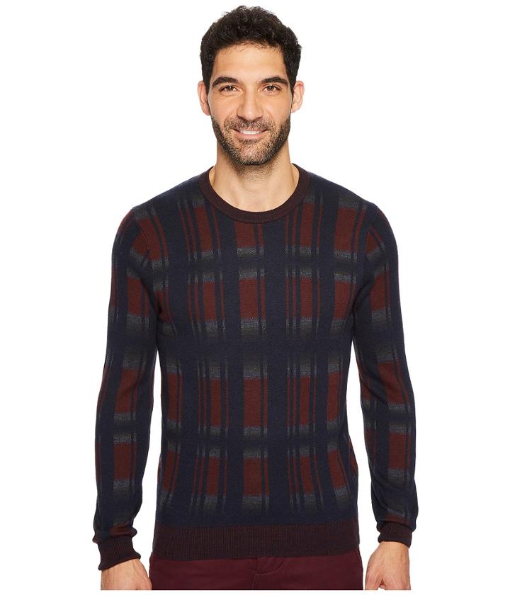 Perry Ellis - Winter Cotton Plaid Crew Sweater