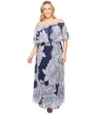 Donna Morgan - Plus Size Printed Chiffon Off The Shoulder Maxi Dress