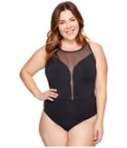 Bleu Rod Beattie - Plus Size Cruise Control High Neck Mesh Plunge One-piece