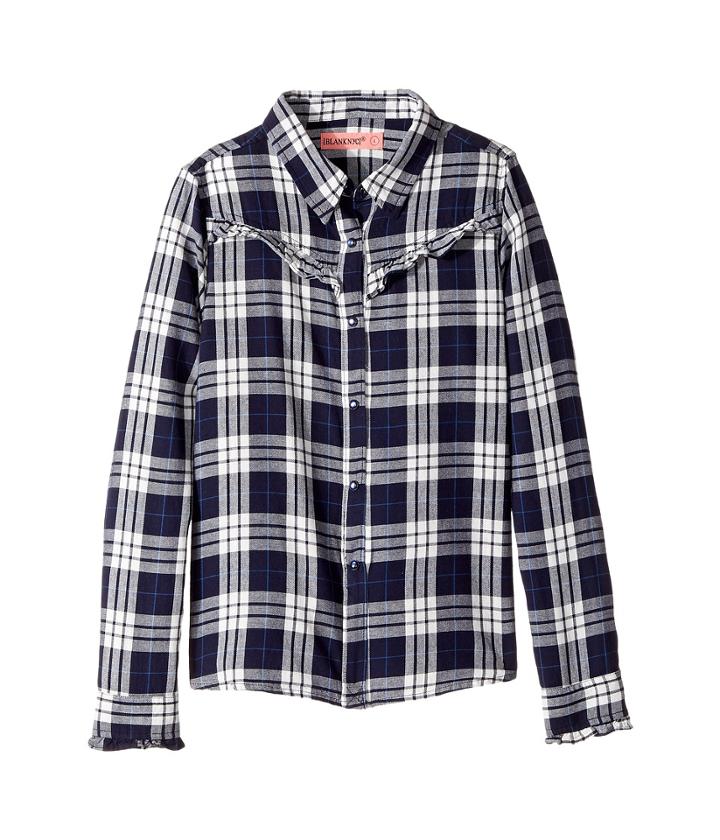 Blank Nyc Kids - Navy Plaid Shirt In Bluejay