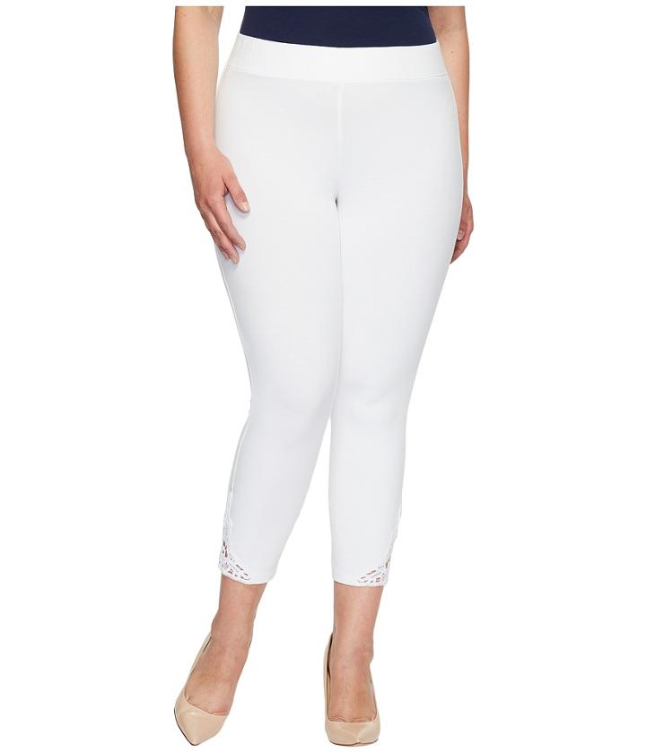 Hue - Plus Size Wide Waistband Lace Trim Pique Capris
