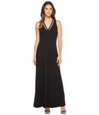 Michael Michael Kors - Solid Embroidered V-neck Maxi