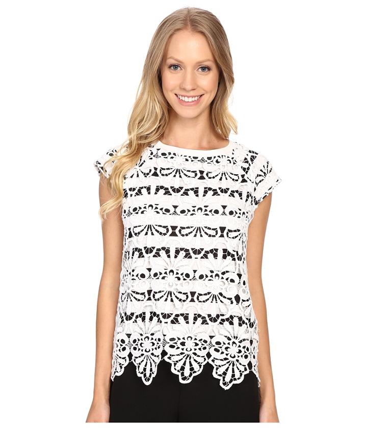 Adrianna Papell - Lace Overlay Top W/ Stripe Underneath