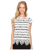 Adrianna Papell - Lace Overlay Top W/ Stripe Underneath