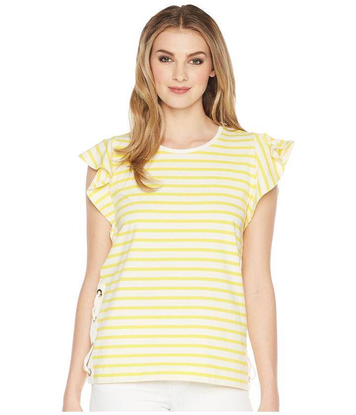Lauren Ralph Lauren - Striped Cotton Flutter Sleeve T-shirt