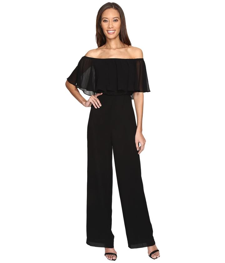 Donna Morgan - Chiffon Jumpsuit With Elastic Ruffle Neckline