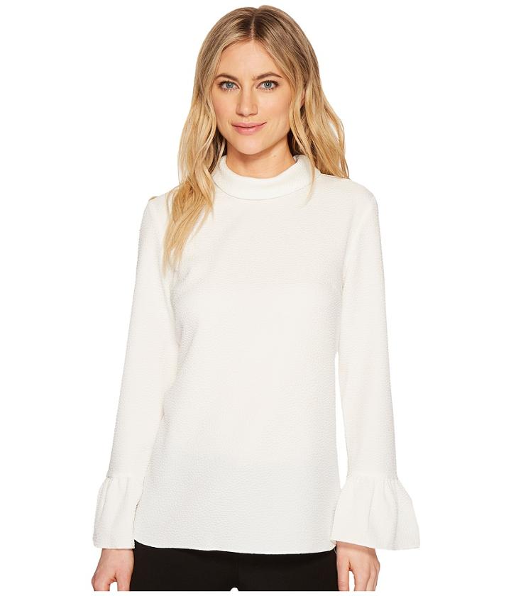 Ellen Tracy - Cloque Mock Tie Back Neck Blouse