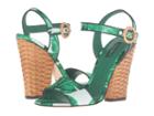 Dolce &amp; Gabbana - Banana Leaf Print Satin Sandal With Midollino Wedge Heel