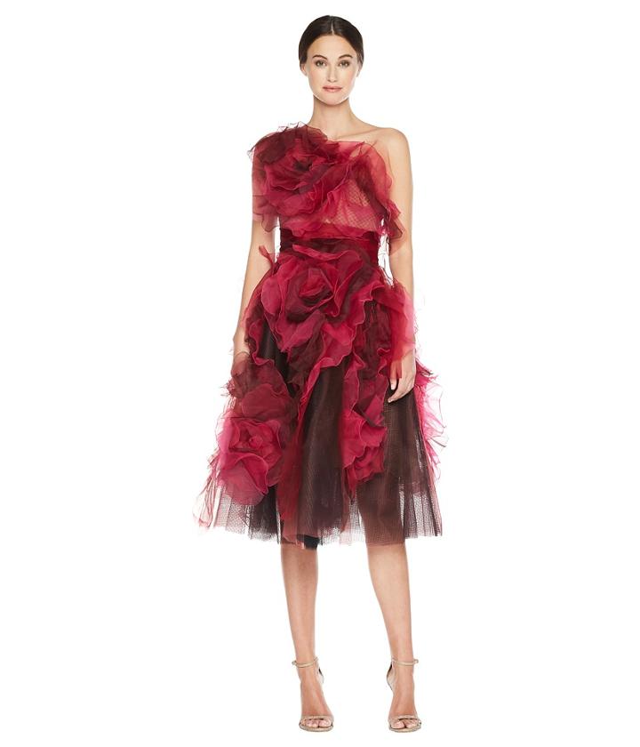 Marchesa - Tea Length A Line Fishnet And Cocktail Textured Flowers