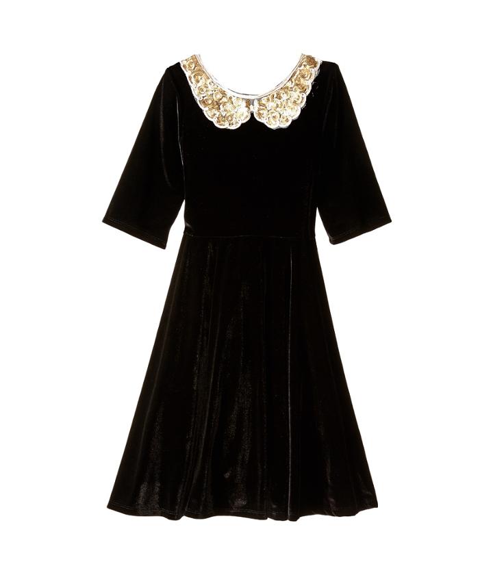Fiveloaves Twofish - Velvet Gold Collar Skater Dress