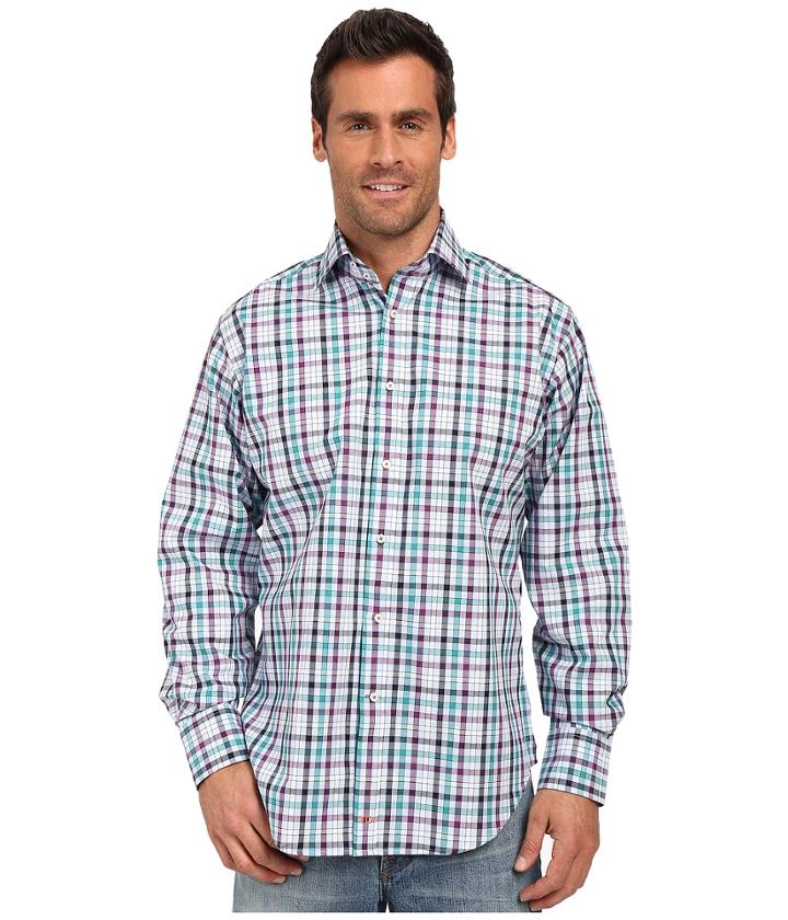 Thomas Dean &amp; Co. - Purple Grid Check Button Down Sport Shirt