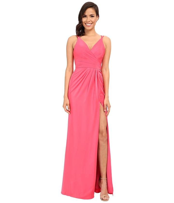 Faviana - Satin Faille V-neck Gown W/ Lightly Rouched Bodice Delicate Draping On Skirt 7755