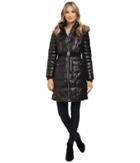 Marc New York By Andrew Marc - Addy 37 Block Puffer W/ Belt And Faux Fur Hood