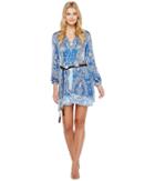 Hale Bob - Sunny Spirit Rayon Stretch Satin Woven Long Sleeve Dress