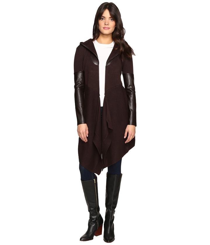 Blank Nyc - Sweater With Vegan Leather Sleeves And Hood In Burrito Goggles