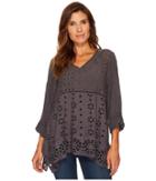 Dylan By True Grit - Embroidered Eyelet Slub Challis Coquette Pullover
