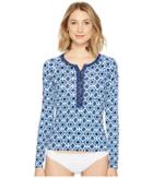 Tommy Bahama - Shibori Splash Long Sleeve 1/2 Zip Rash Guard