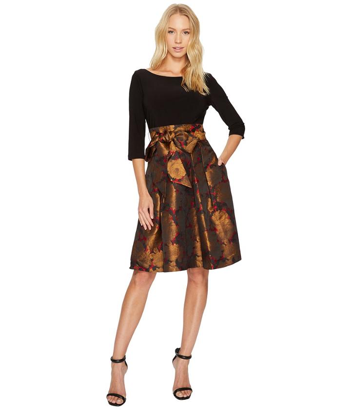 Adrianna Papell - Jacquard Fit Flare With Matte Jersey Top