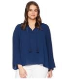 Vince Camuto Specialty Size - Plus Size Bell Sleeve Tassel Tie Neck Blouse W/ Faggoting