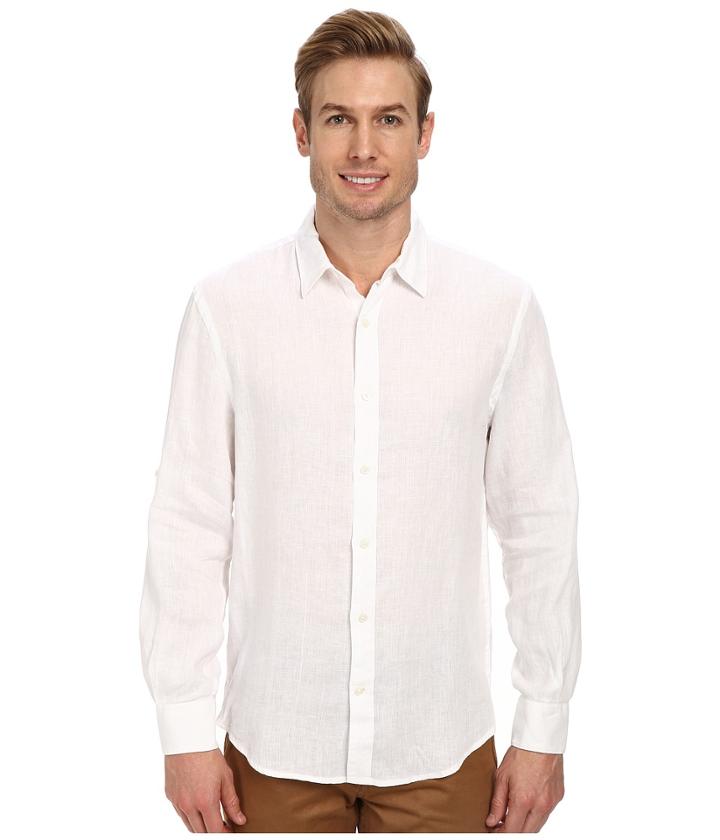 Perry Ellis - Rolled Sleeve Solid Linen Shirt