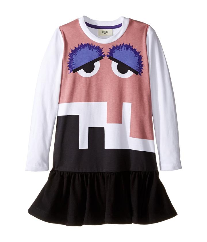 Fendi Kids - Long Sleeve Dress W/ Monster Logo Graphic