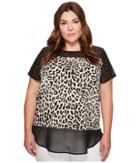 Vince Camuto Specialty Size - Plus Size Short Sleeve Leopard Song Chiffon Mix Media Top