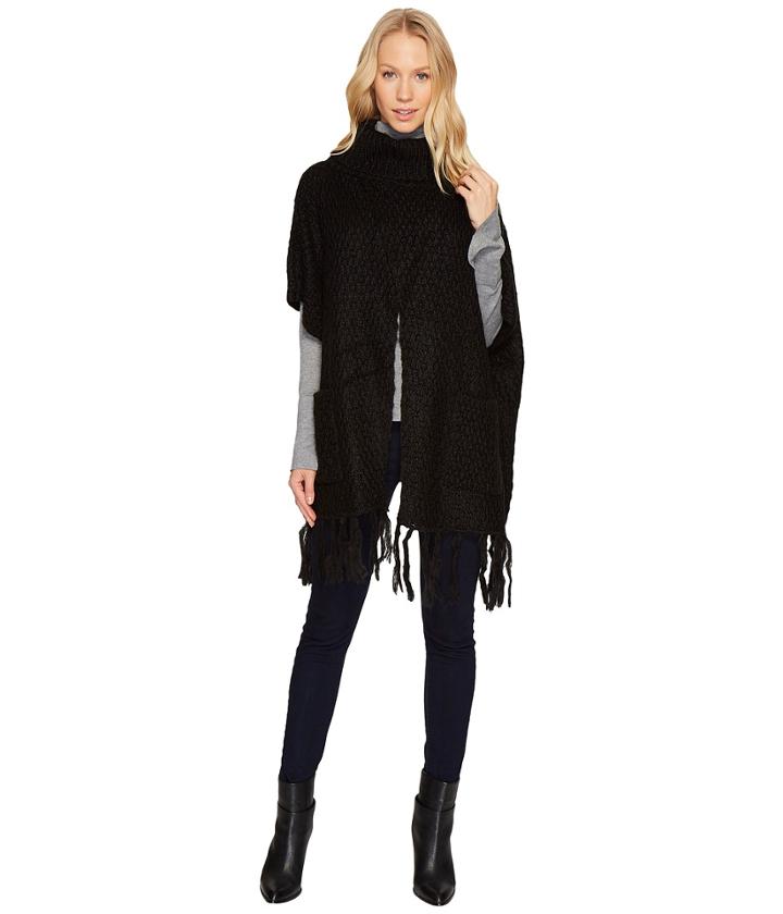 Steve Madden - Fuzzy Knit Split Front Turtleneck Poncho