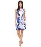 Vince Camuto - Printed Scuba Sleeveless Fit And Flare With Release Pleats Dress