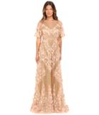 Marchesa - Fully Embroidered Facetted Bead A-line Gown With Three Dimensional Textured Flowers And Flared Sleeves