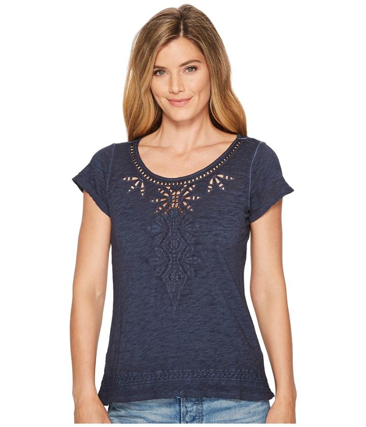 Tribal - Jersey Slub Cap Sleeve Embroidered Top