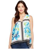 Cece - Whispering Tile Blooms Sharkbite Blouse