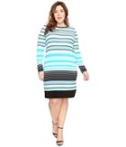 Michael Michael Kors - Plus Size Abbey Stripe Long Sleeve Border Dress