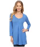 Mod-o-doc - Sueded Slub Jersey 3/4 Sleeve V-neck Tunic W/ Pleat