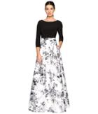 Adrianna Papell - 3/4 Sleeve Jersey Print Mikado Gown