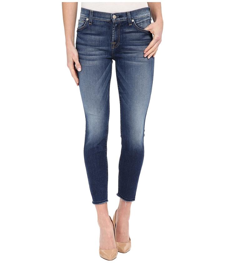 7 For All Mankind - The Ankle Skinny W/ Raw Hem In Bright Indigo Stretch 2