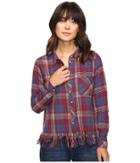 Brigitte Bailey - Reyna Long Sleeve Plaid Top With Fringe