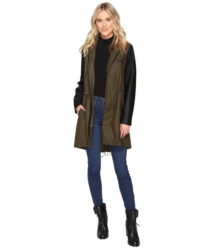 Blank Nyc - Olive/black Vegan Leather Sleeve Trench Coat In Wicked Hard