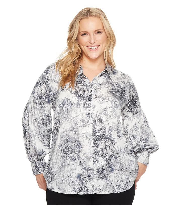 Vince Camuto Specialty Size - Plus Size Long Sleeve Speckle Atmosphere Button Down Blouse