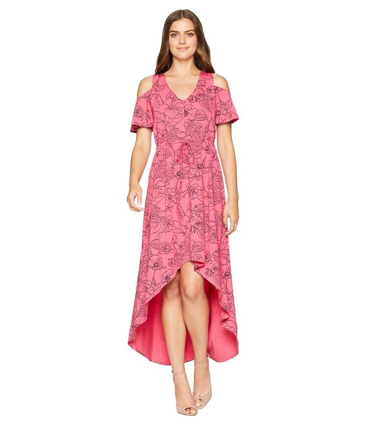 Mod-o-doc - Printed Slick Jersey Cold Shoulder Cinch Waist Dress