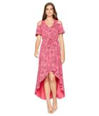 Mod-o-doc - Printed Slick Jersey Cold Shoulder Cinch Waist Dress