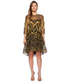 Marchesa Notte - 3/4 Length Sleeve Embroidered Hi-lo Cocktail W/ Metallic Lace Trim