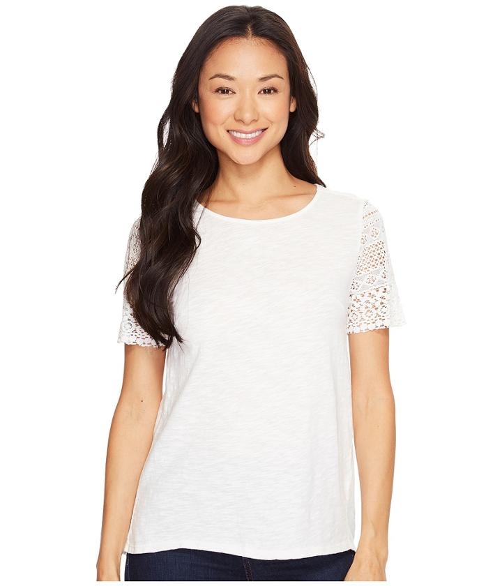 Dylan By True Grit - Slub Knit Tee W/ Sierra Lace Sleeves