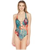 Vince Camuto - Lagoon Floral Strappy Plunging V-neck One-piece W/ Removable Soft Cups