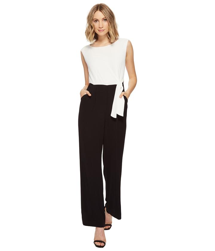 Tahari By Asl - Pebble Crepe Color Block Jumpsuit