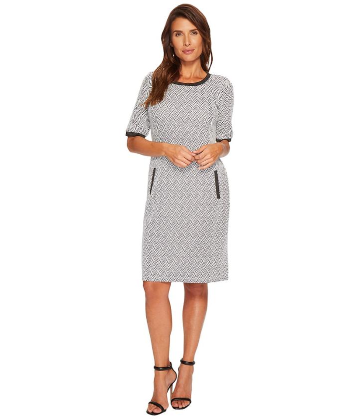 Tribal - Jacquard Knit Crew Neck Shift Dress